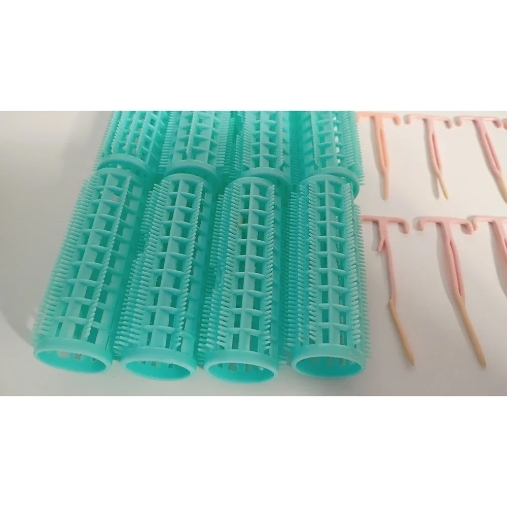 Lot of 8 Plastic Vintage‎ Hair Rollers-Curlers with Hair Pins Green 3/4